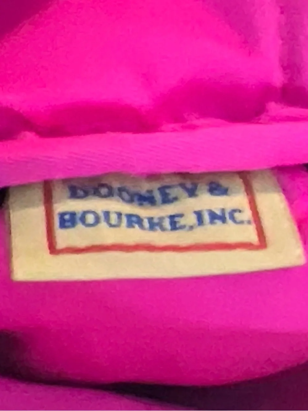 Dooney & Bourke Vintage Black Nylon Triple Zip Crossbody Bag, Hot Pink Interior
